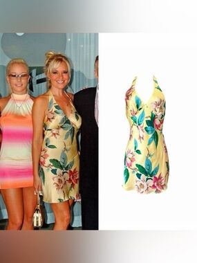 1990s Floral Silk Halter Dress Seen On Bridget Marquardt on The Girls Next Door